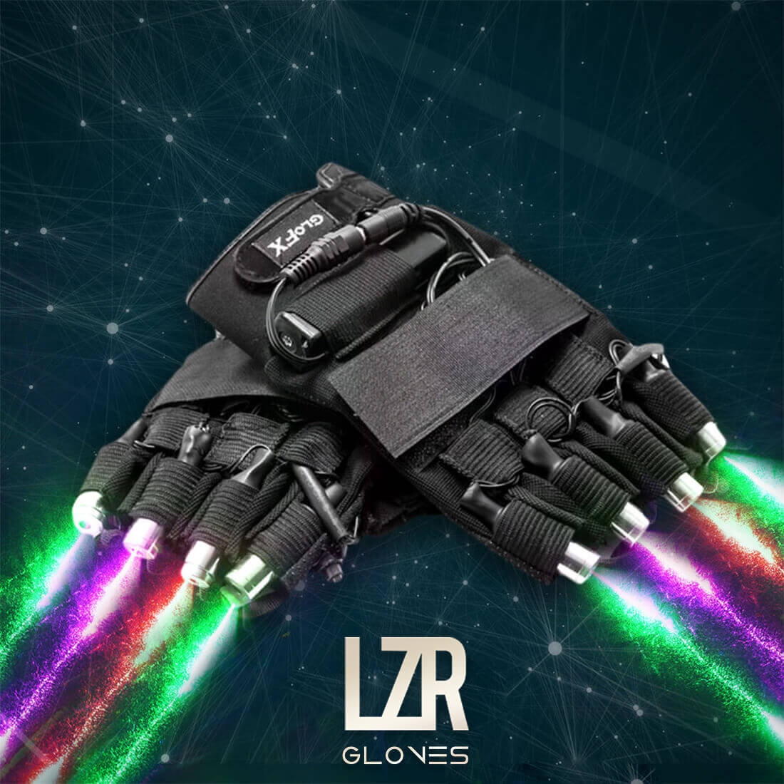 GloFX LZR Laser Gloves Multi-Color Fingers Lazers Battery Rechargeable Rave 