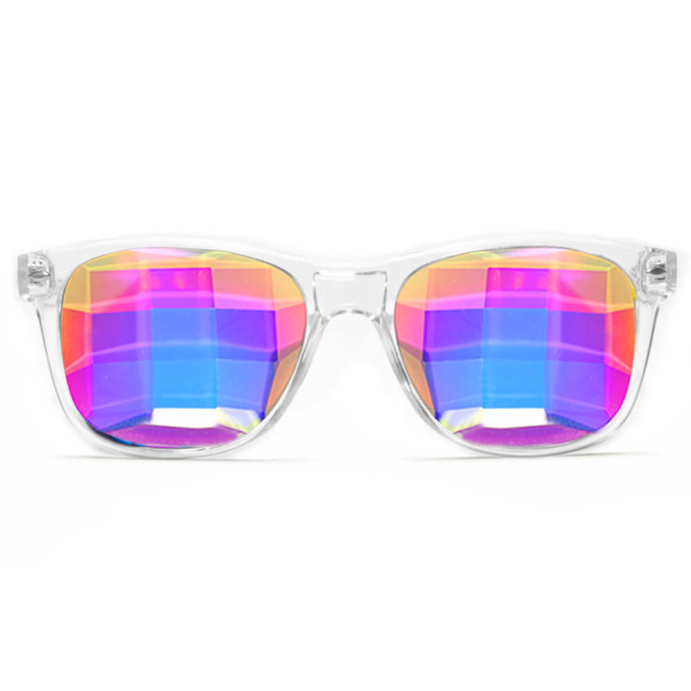 GloFX Clear Kaleidoscope Glasses Rainbow Bug Eye –Flat Back Lightweight Design 